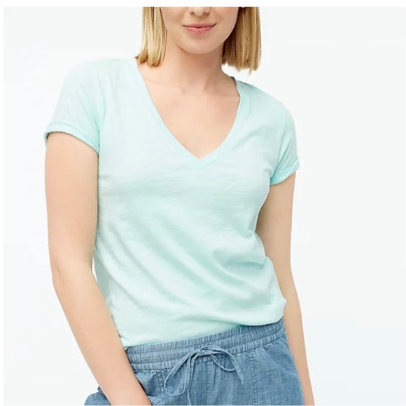 J. Crew Tops - NWT J. Crew Vintage Cotton V-Neck T-Shirt Mint Green Size S Short Sleeve Stretch